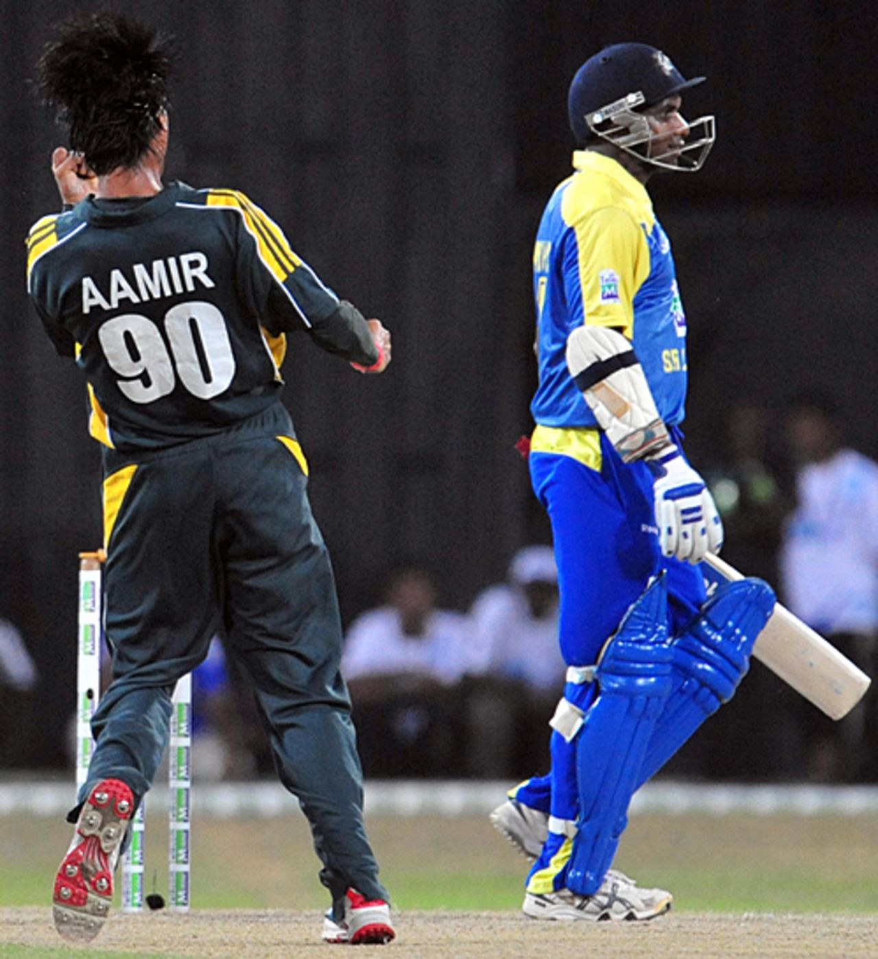Mohammad Aamer is pumped up after removing Sanath Jayasuriya, Sri Lanka v Pakistan, only Twenty20 international, Colombo, August 12, 2009