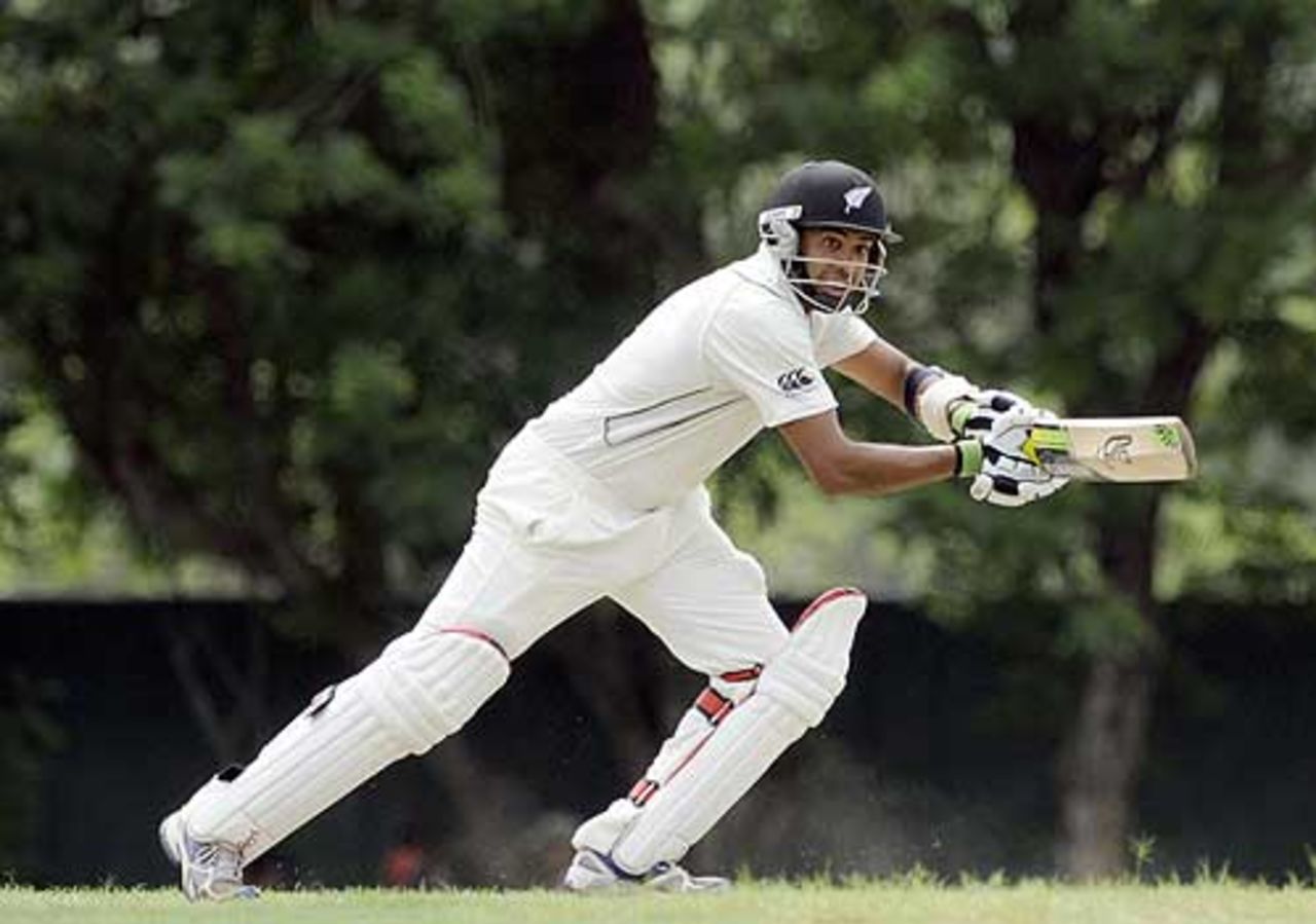 Jeetan Patel drives during his half-century, Sri Lanka Cricket Development XI v New Zealanders, tour match, Colombo, 2nd day, August 13, 2009
