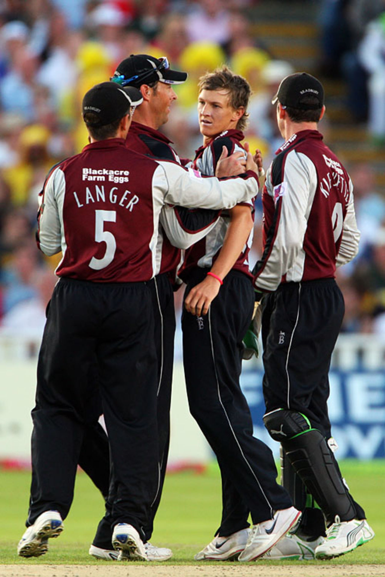 Max Waller congratualted for taking his second wicket, Somerset v Sussex, Twenty20 Cup final, Edgbaston, August 15, 2009