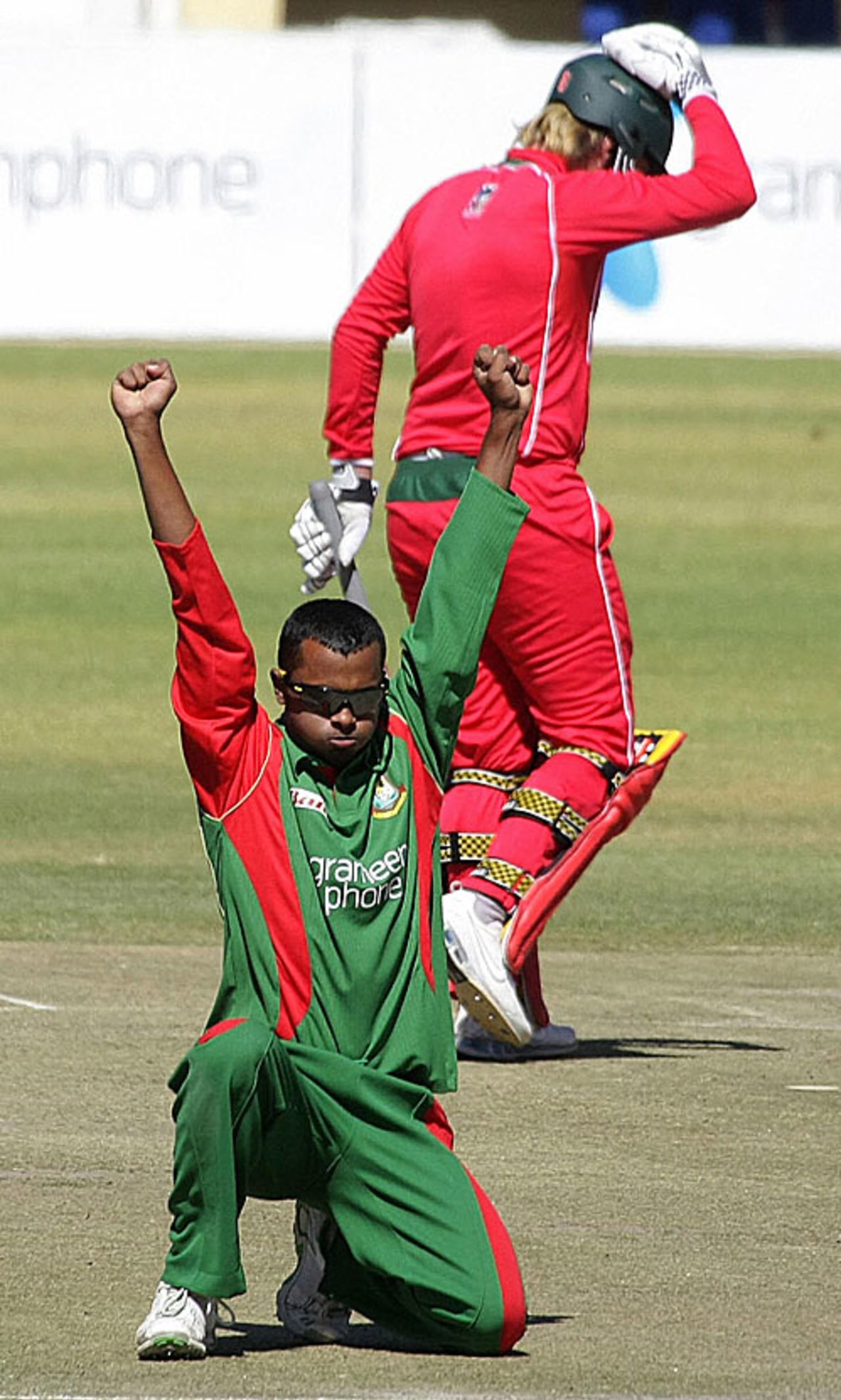 Enamul Haque jnr is delighted after a dismissal, Zimbabwe v Bangladesh, 4th ODI, Bulawayo, August 16, 2009 