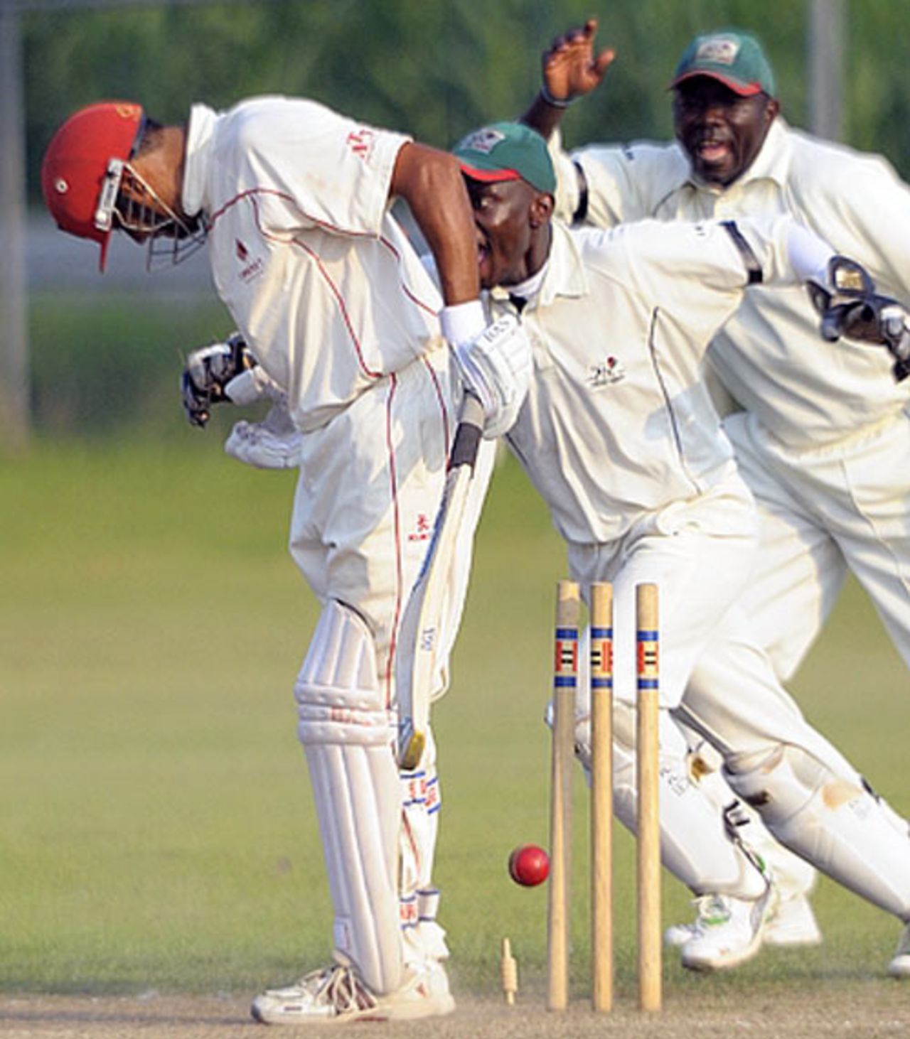 Sandeep Jyoti is clean bowled by Hiren Varaiya just before the close, Canada v Kenya, ICC Intercontinental Cup, King City, 3rd day, August 16, 2009 