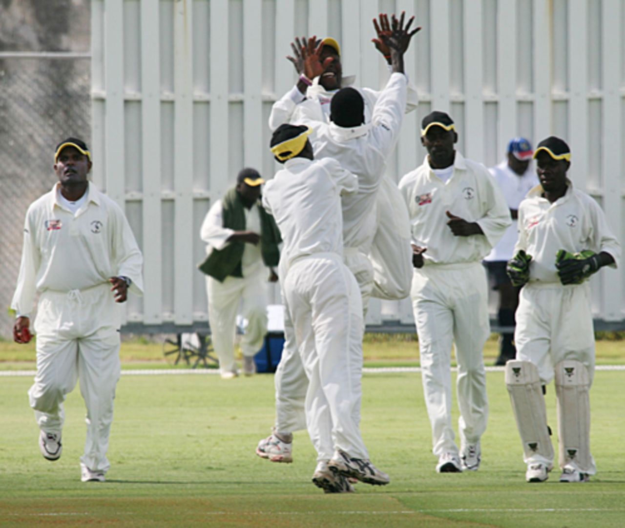 The Uganda players celebrate the fall of another Bermudan wicket, Bermuda v Uganda, ICC Intercontinental Shield, 1st day, Hamilton, August 17, 2009  