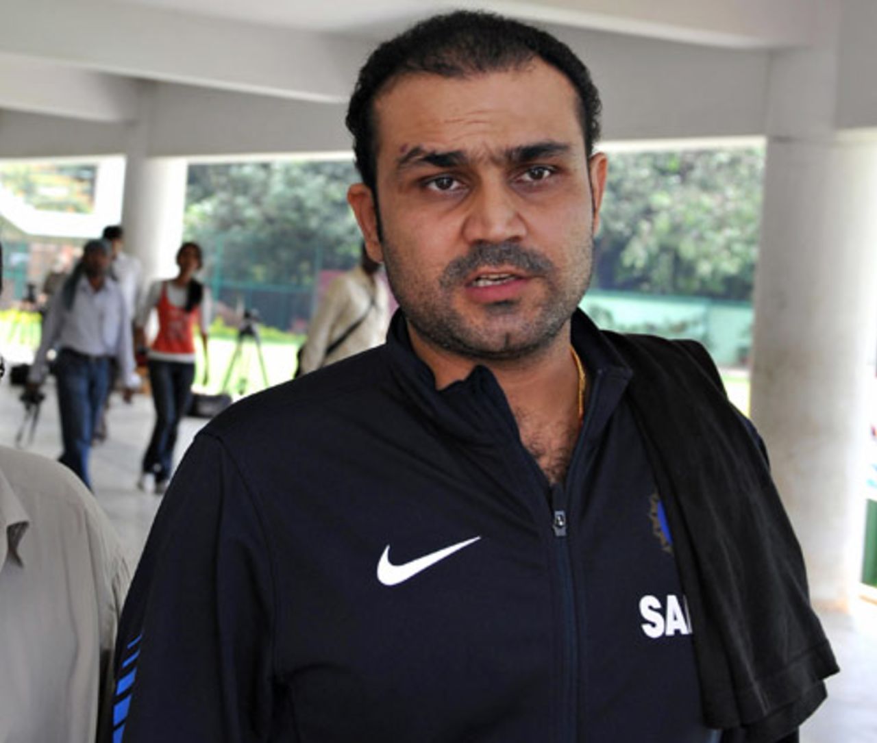 Virender Sehwag walks out of the National Cricket Academy, Bangalore, August 18, 2009