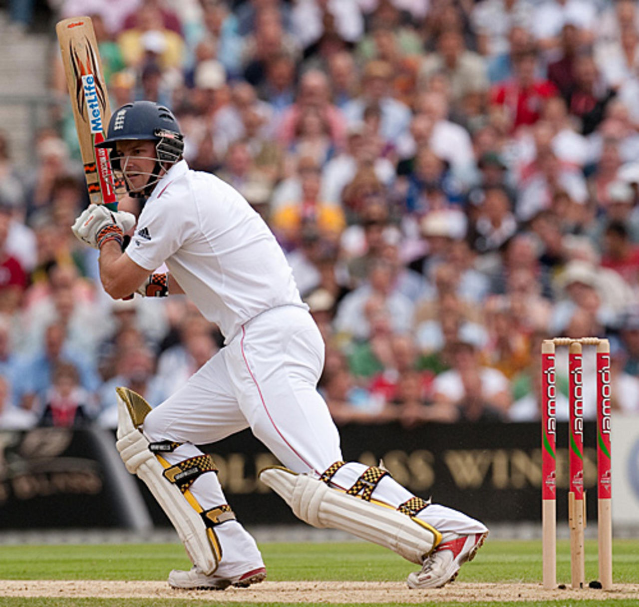 Andrew Strauss cracks one square of the wicket, England v Australia, 5th Test, The Oval, 1st day, August 20, 2009