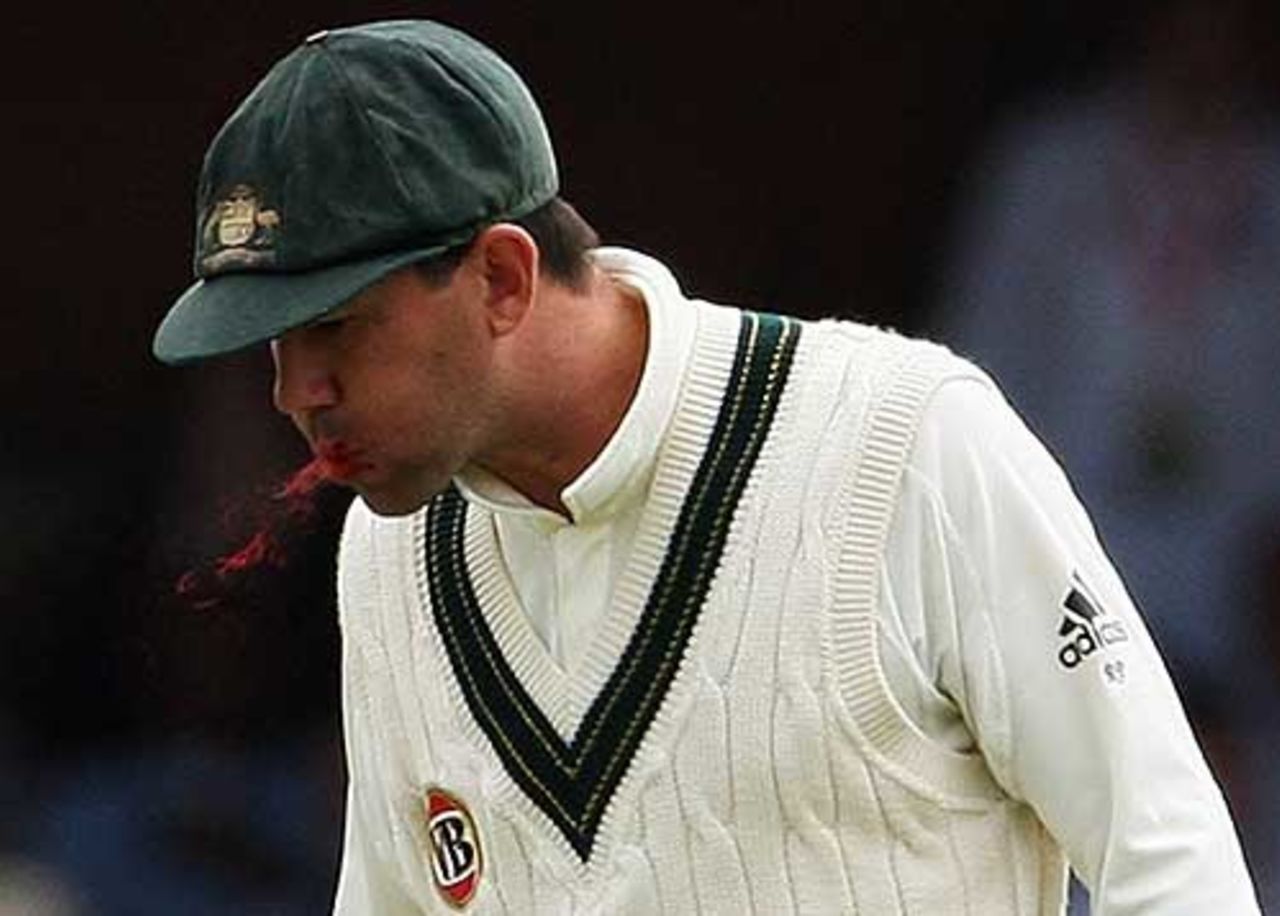Spitting blood: Ricky Ponting took a nasty blow in the mouth, England v Australia, 5th Test, The Oval, 3rd day, August 22, 2009