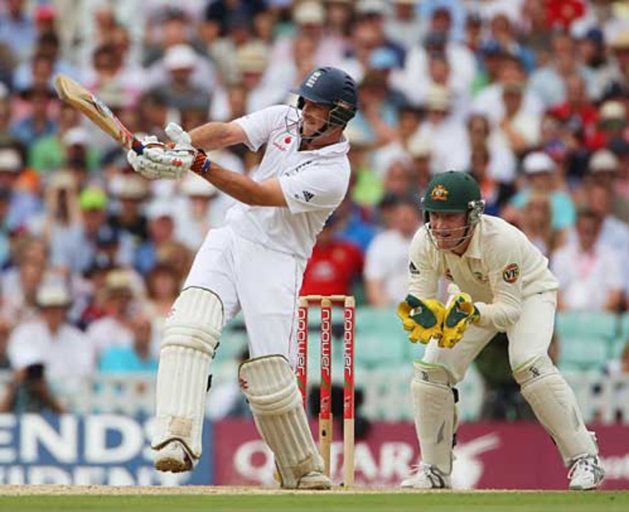 Andrew Strauss pulls strongly through the leg side, England v Australia, 5th Test, The Oval, 3rd day, August 22, 2009