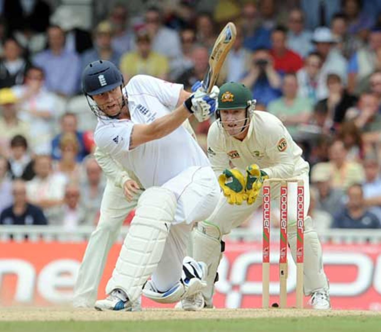 Andrew Flintoff clubs through the leg side during his brief - but fun - final Test innings, England v Australia, 5th Test, The Oval, 3rd day, August 22, 2009