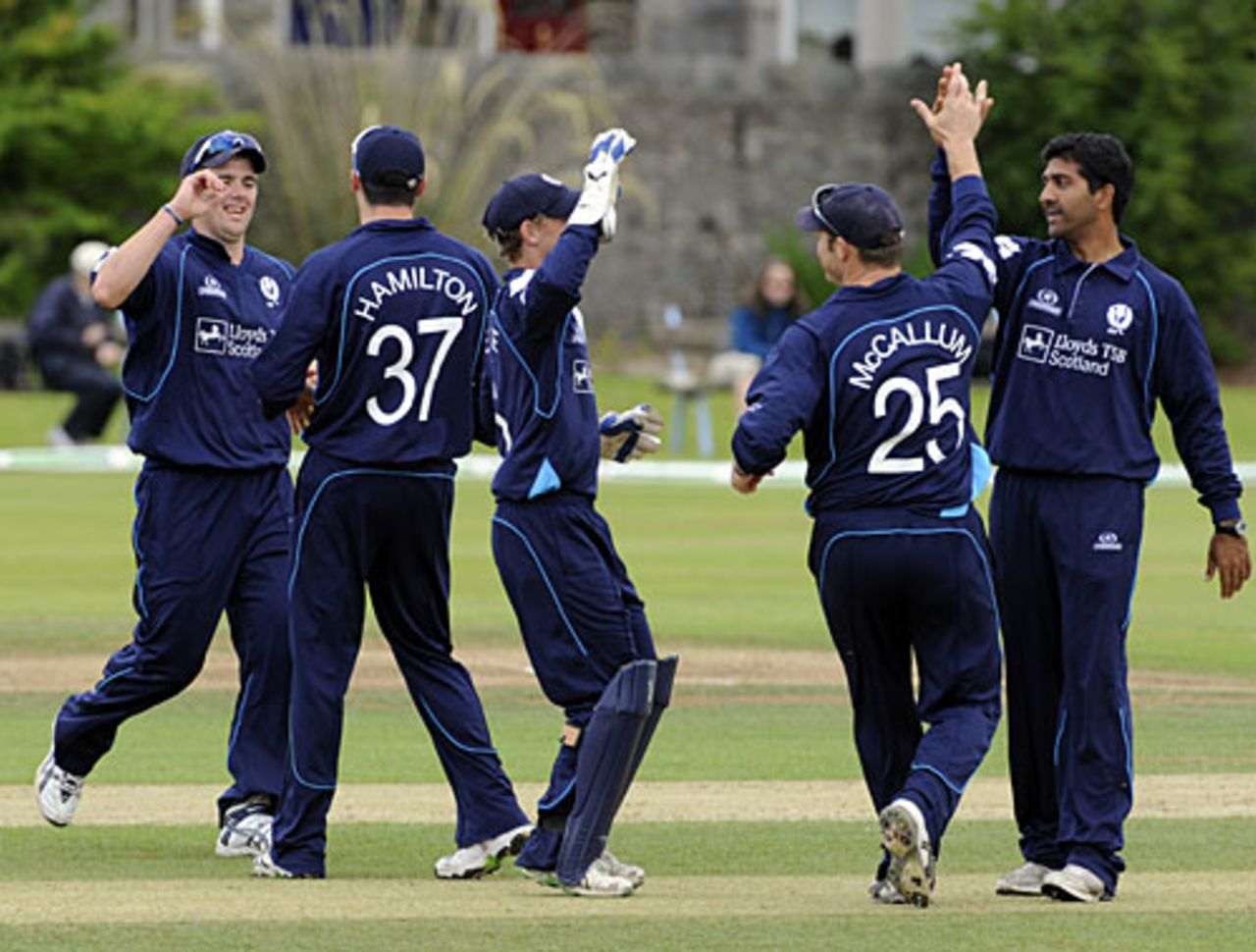 Scotland celebrate a wicket by Majid Haq, Scotland v Ireland, 1st ODI, Aberdeen, August 22, 2009