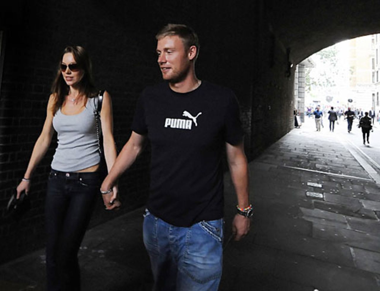 Andrew Flintoff and wife Rachael walk through the streets, London, August 24, 2009