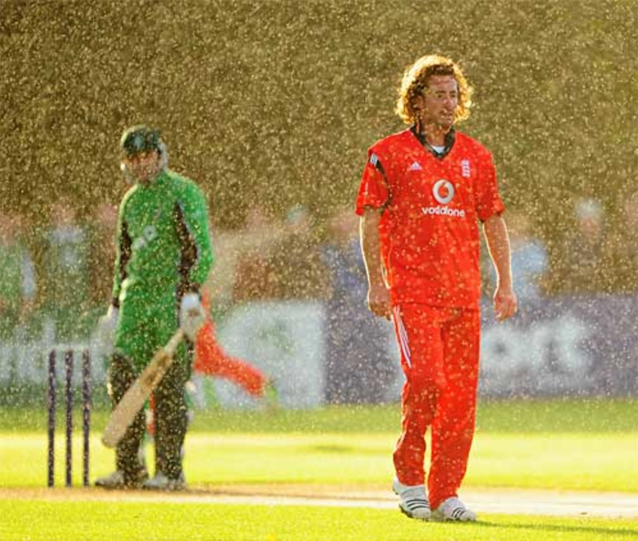England had to battle some damp conditions, Ireland v England, Only ODI, Stormont, August 27, 2009