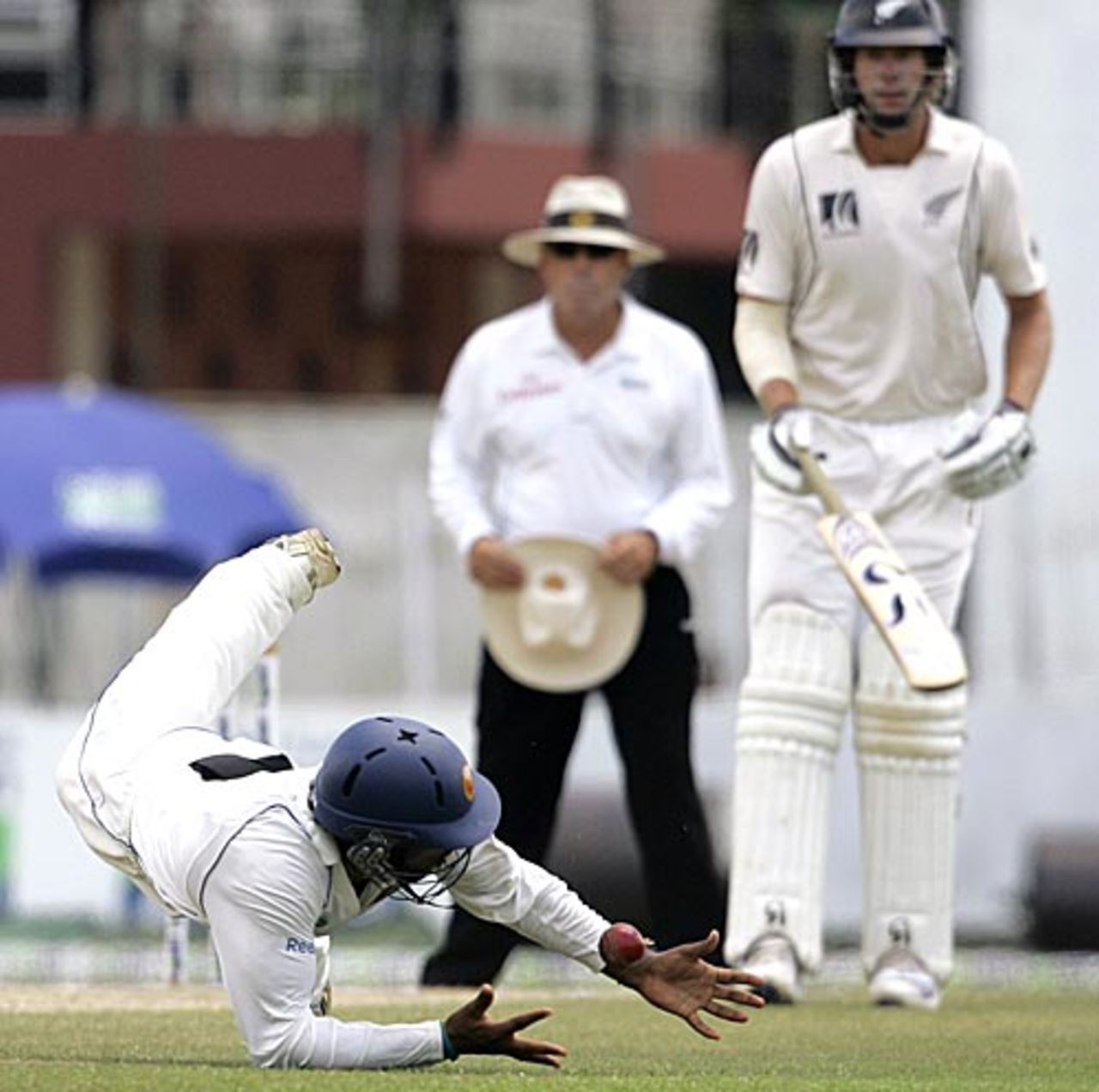 Chamara Kapugedera tumbles to hold on to a sharp chance, Sri Lanka v New Zealand, 2nd Test, SSC, Colombo, 3rd day, August 28, 2009
