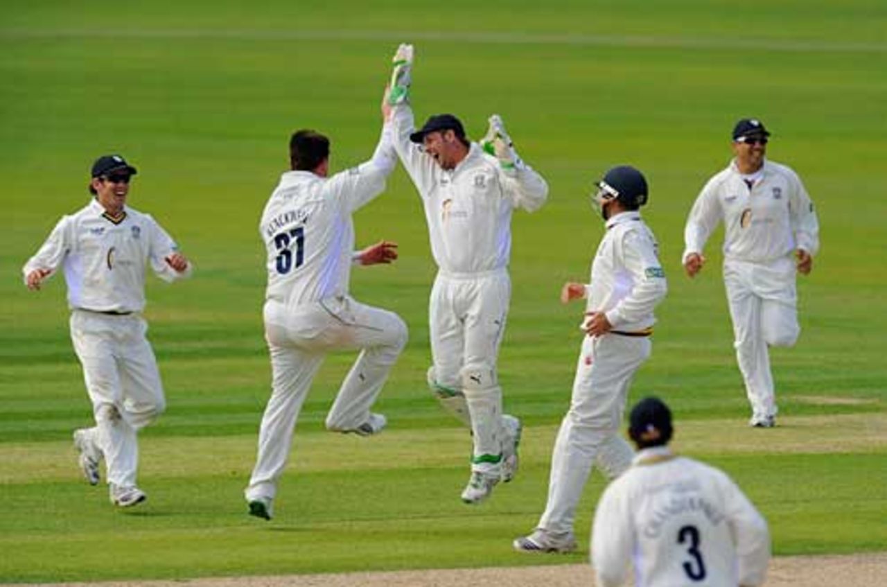 Durham celebrate one of Ian Blackwell's five wickets, Somerset v Durham, County Championship, Division One, 1st day, September 1, 2009