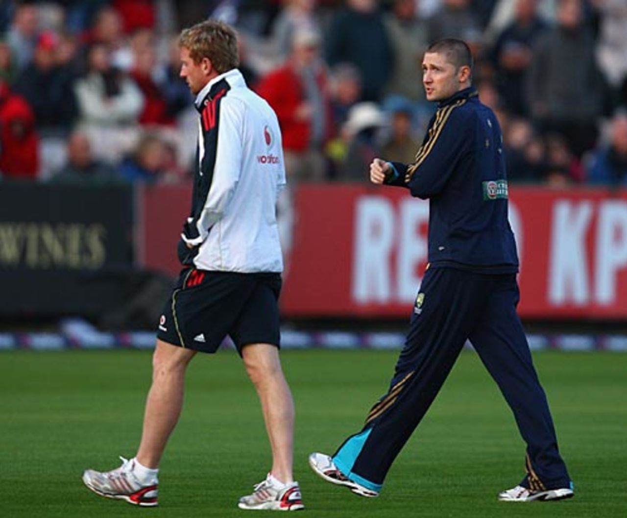 Paul Collingwood and Michael Clarke walk off the field, England v Australia, 2nd Twenty20 international, Old Trafford, September 1, 2009