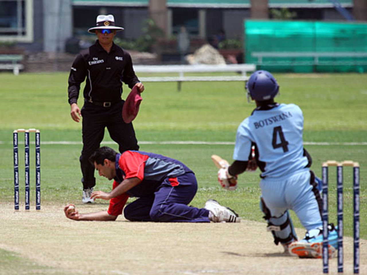 Denzil Sequeira is caught and bowled by Yaser Sadeq, Bahrain v Botswana, ICC World Cricket League Division 6, Singapore, September 2, 2009