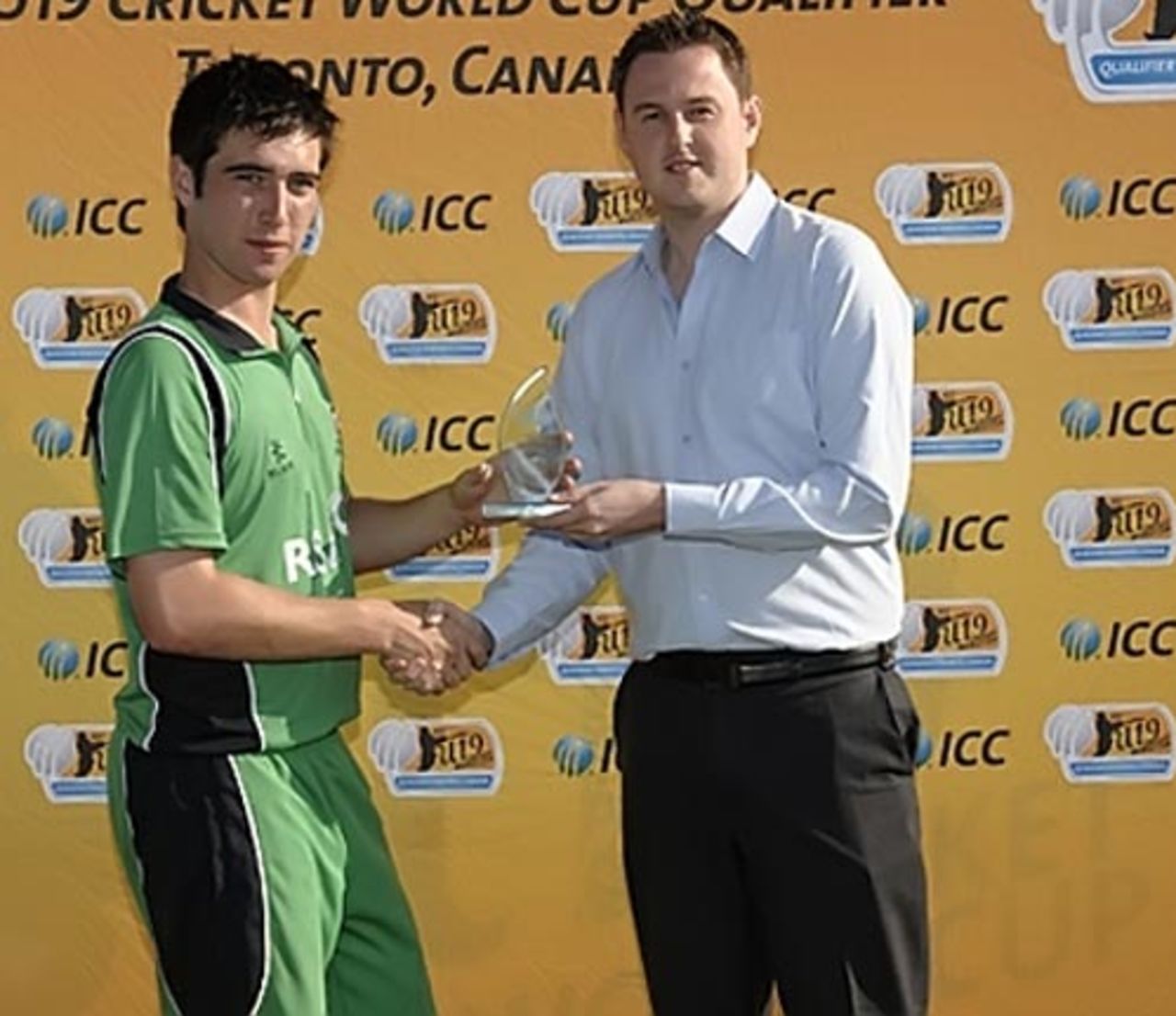 Andrew Balbirnie receives the Man-of-the-Match award, Ireland Under-19s v Afghanistan Under-19s, ICC Under-19 World Cup Qualifier, King City, September 3, 2009