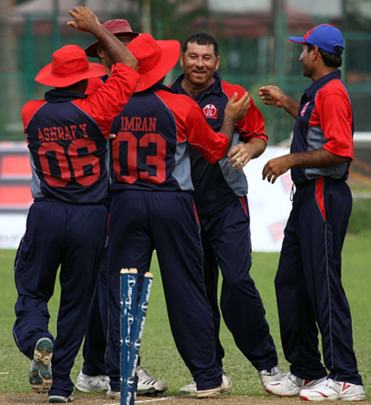 Halal Abbasi is congratulated for a wicket, Bahrain v Norway, ICC World Cricket League Division 6, Singapore, September 4, 2009