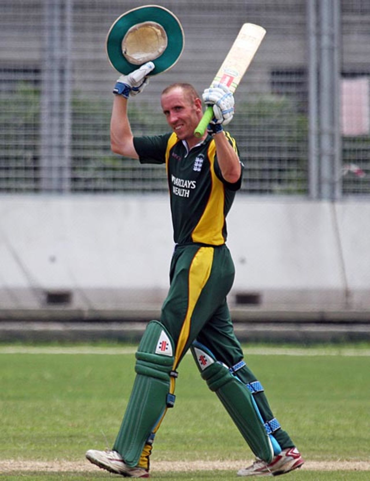 Jeremy Frith celebrates his hundred, Malaysia v Guernsey, ICC World Cricket League Division 6, Singapore, September 5, 2009