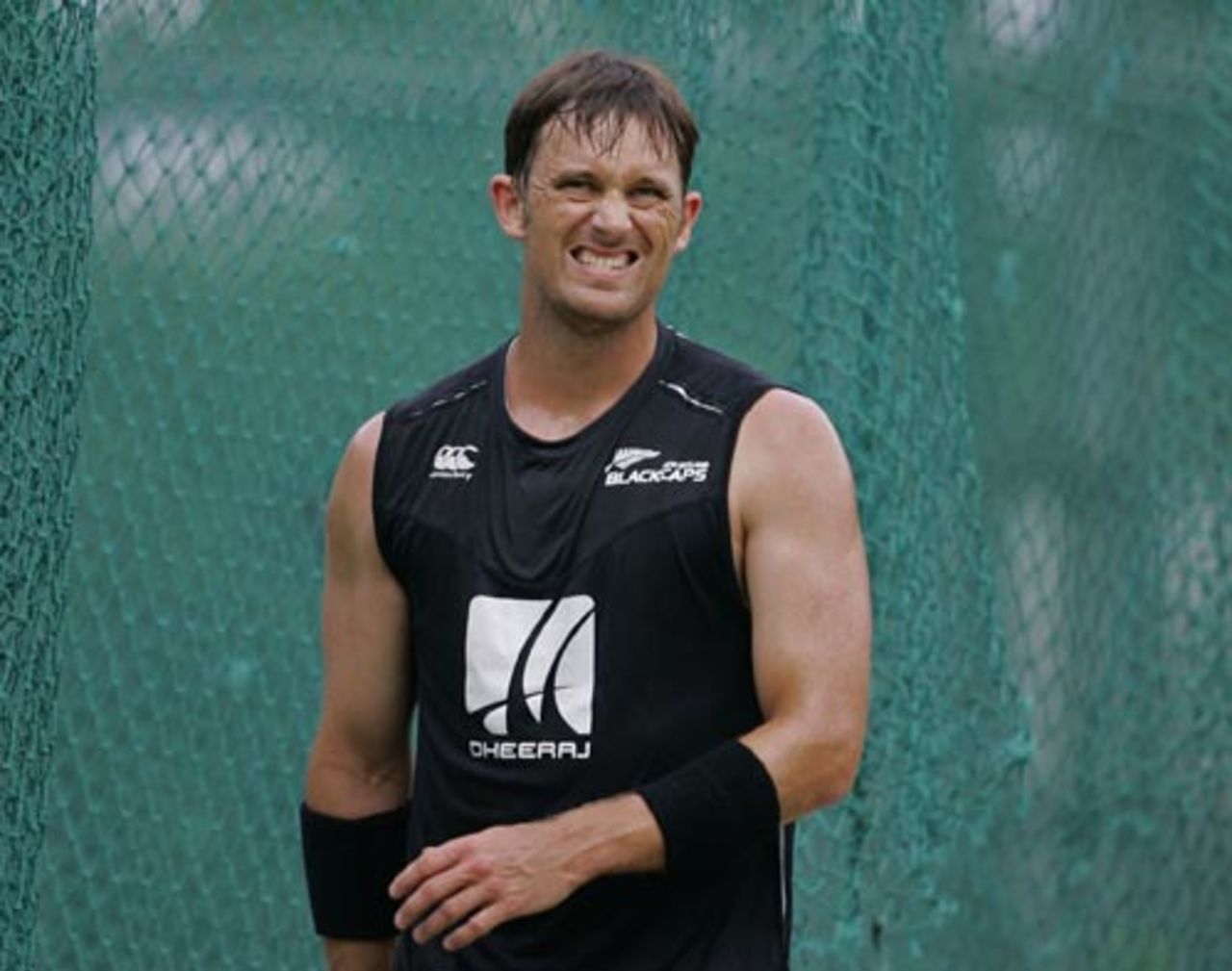 Shane Bond grimaces during a practice session, Colombo, September 7, 2009