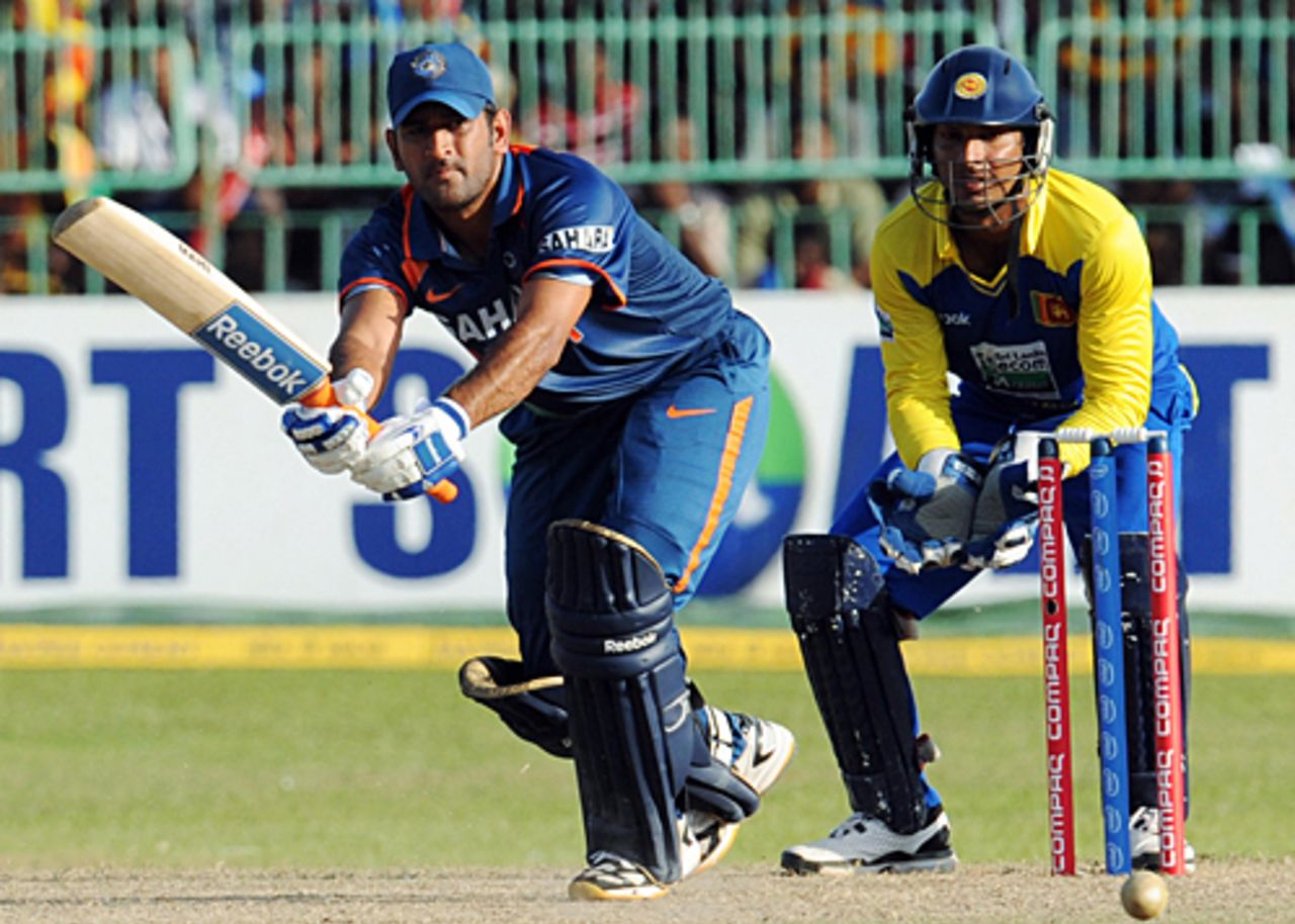 MS Dhoni works it on the on side, Sri Lanka v India, Compaq Cup, final, Colombo, September 14, 2009