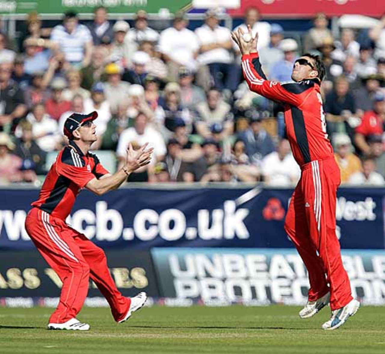 Graeme Swann steadies himself under James Hopes' leading edge, England v Australia, 7th ODI, Chester-le-Street, September 20, 2009