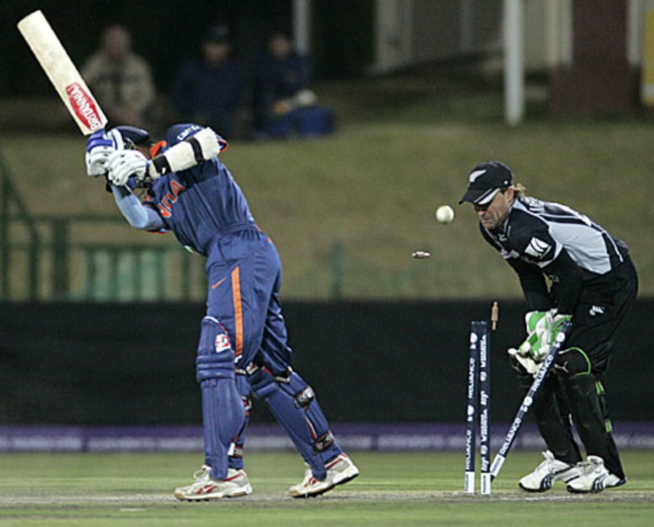 Rahul Dravid is cleaned up by Jeetan Patel, India v New Zealand, ICC Champions Trophy warm-up match, Potchefstroom, September 20, 2009