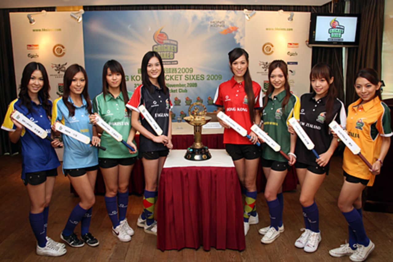 Models show off the new playing shirts for the 2009 Hong Kong Cricket Sixes