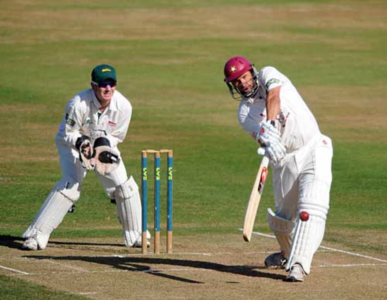 Andrew Hall launches down the ground during his hundred, Northamptonshire v Leicestershire, County Championship, Wantage Road, September 24, 2009