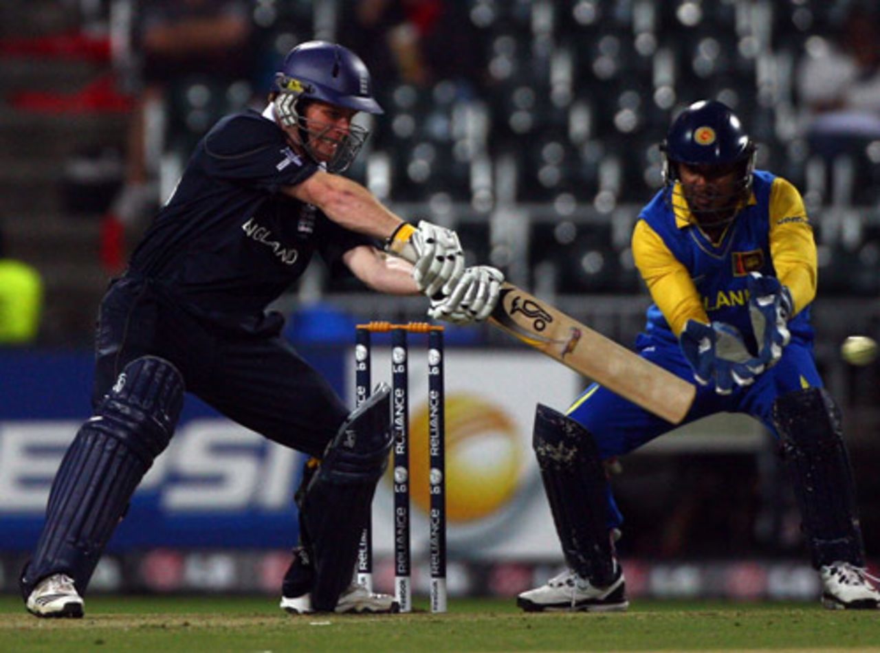 Eoin Morgan rocks back and cuts the ball, England v Sri Lanka, ICC Champions Trophy, Group B, Johannesburg, September 25, 2009