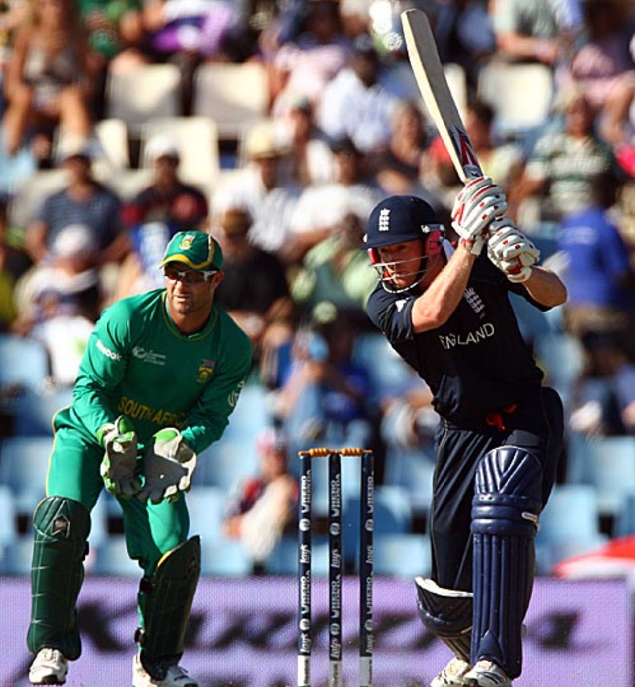 Paul Collingwood pushes one past the covers, South Africa v England, ICC Champions Trophy, Group B, Centurion, September 27, 2009