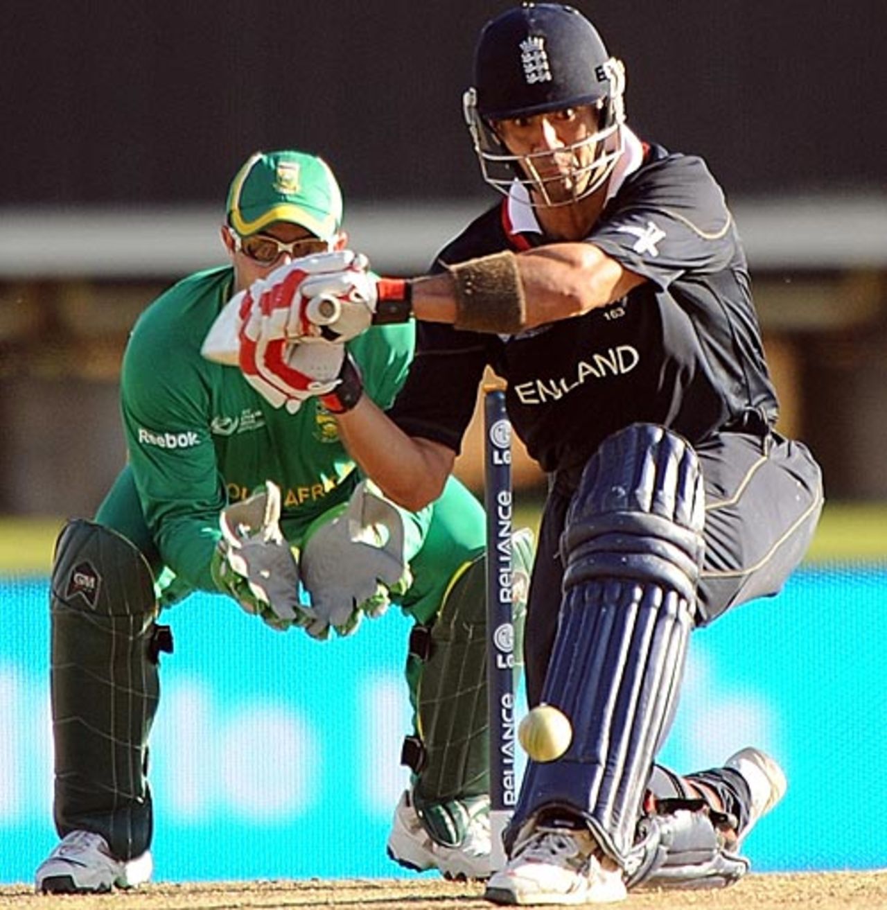 Owais Shah shapes up for a sweep, South Africa v England, ICC Champions Trophy, Group B, Centurion, September 27, 2009