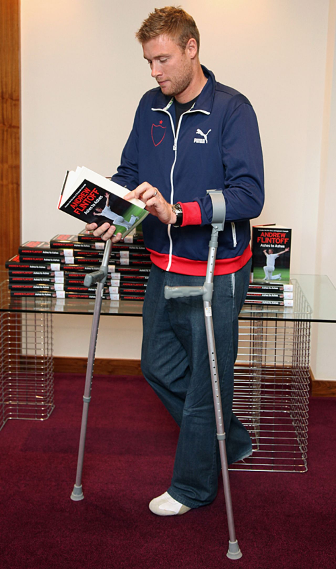 Andrew Flintoff flips through his new book, London, September 28, 2009