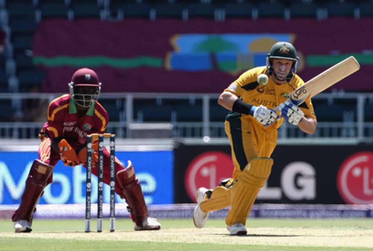 Mike Hussey plays to the on side, with Chadwick Walton looking on, West Indies v Australia, Champions Trophy, Johannesburg, South Africa, 26 September 2009