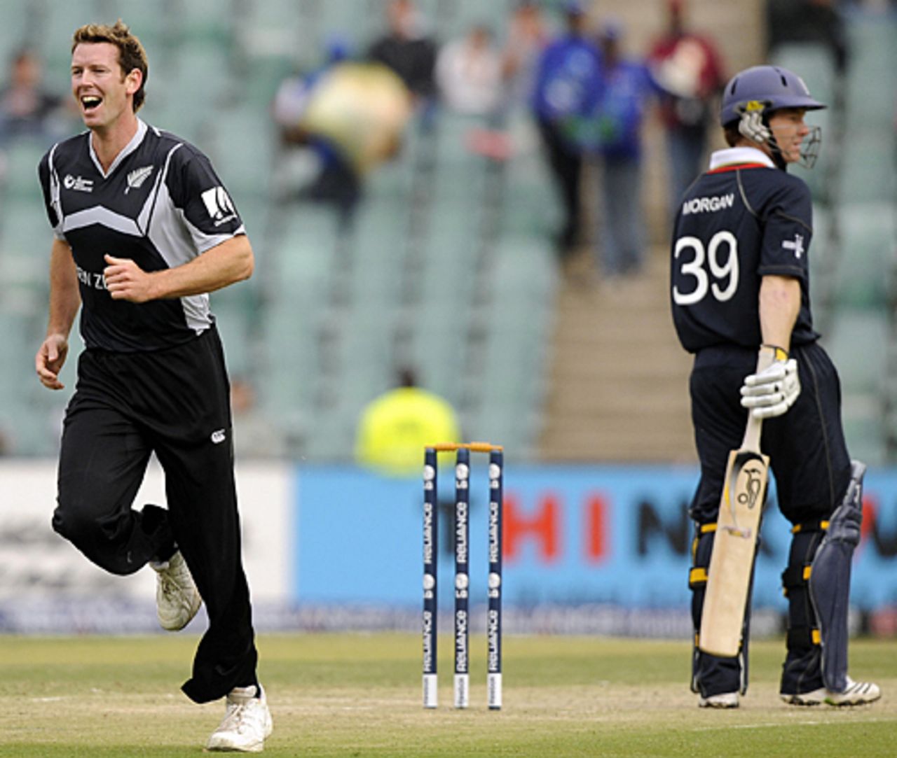 Ian Butler is delighted after picking up Eoin Morgan's wicket, England v New Zealand, ICC Champions Trophy, Group B, Johannesburg, September 29, 2009