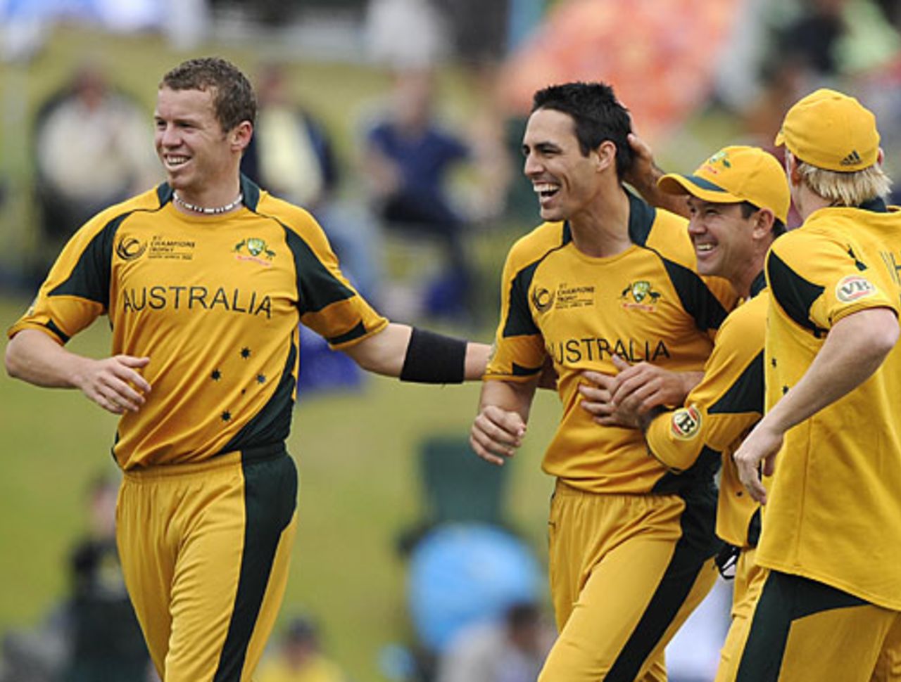 Mitchell Johnson celebrates Shahid Afridi's wicket, Australia v Pakistan, ICC Champions Trophy, Group A, Centurion, September 30, 2009