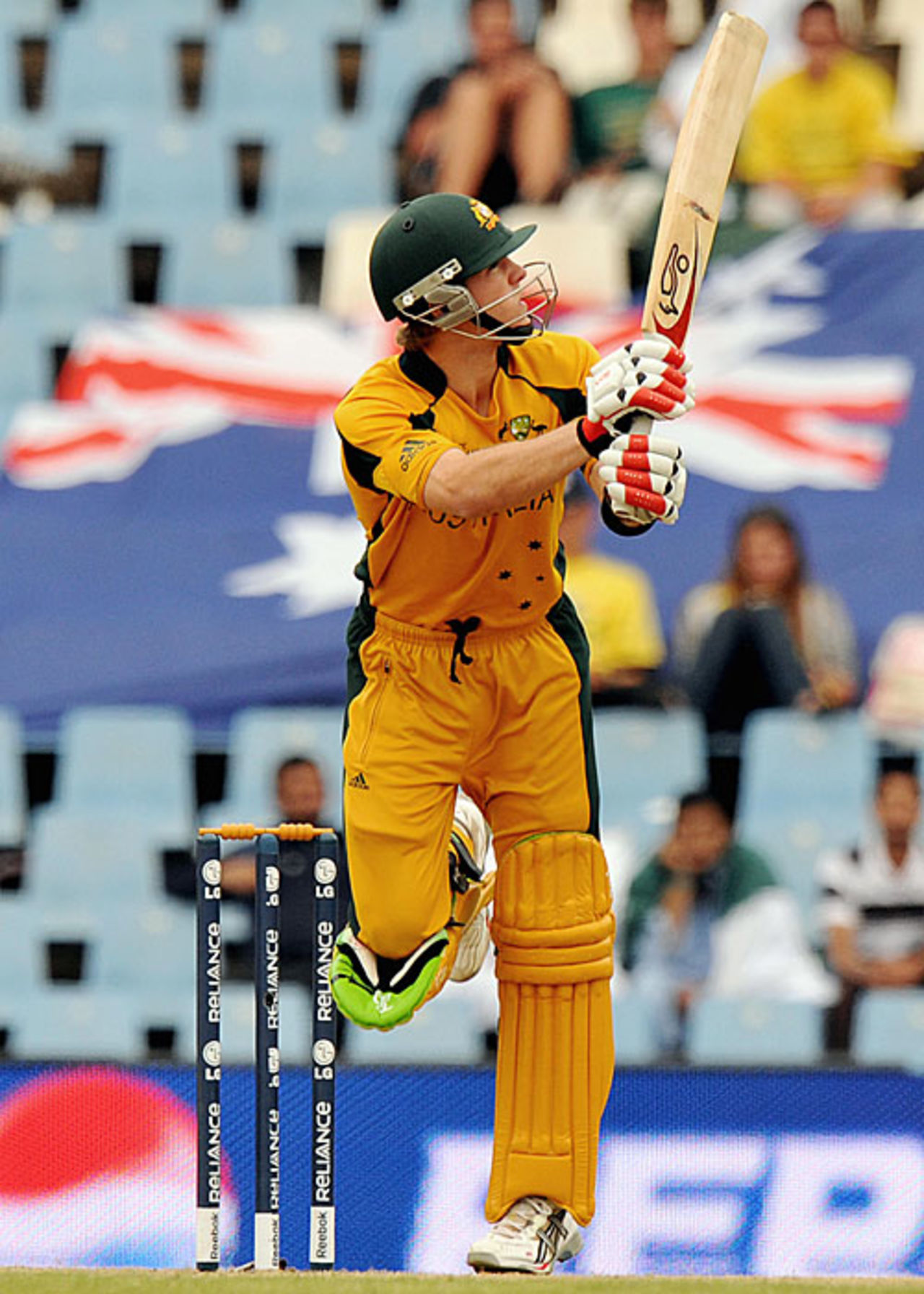 Tim Paine gets on one foot to hit a six behind deep midwicket, Australia v Pakistan, ICC Champions Trophy, Group A, Centurion, September 30, 2009