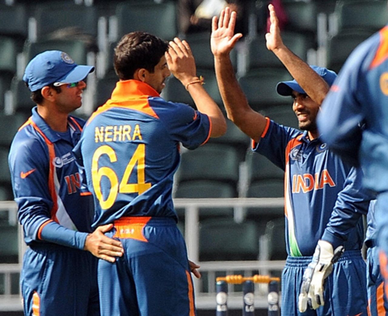 Ashish Nehra gets the congratulations on dismissing Kieran Powell, India v West Indies, Champions Trophy, Group A, Johannesburg, September 30, 2009