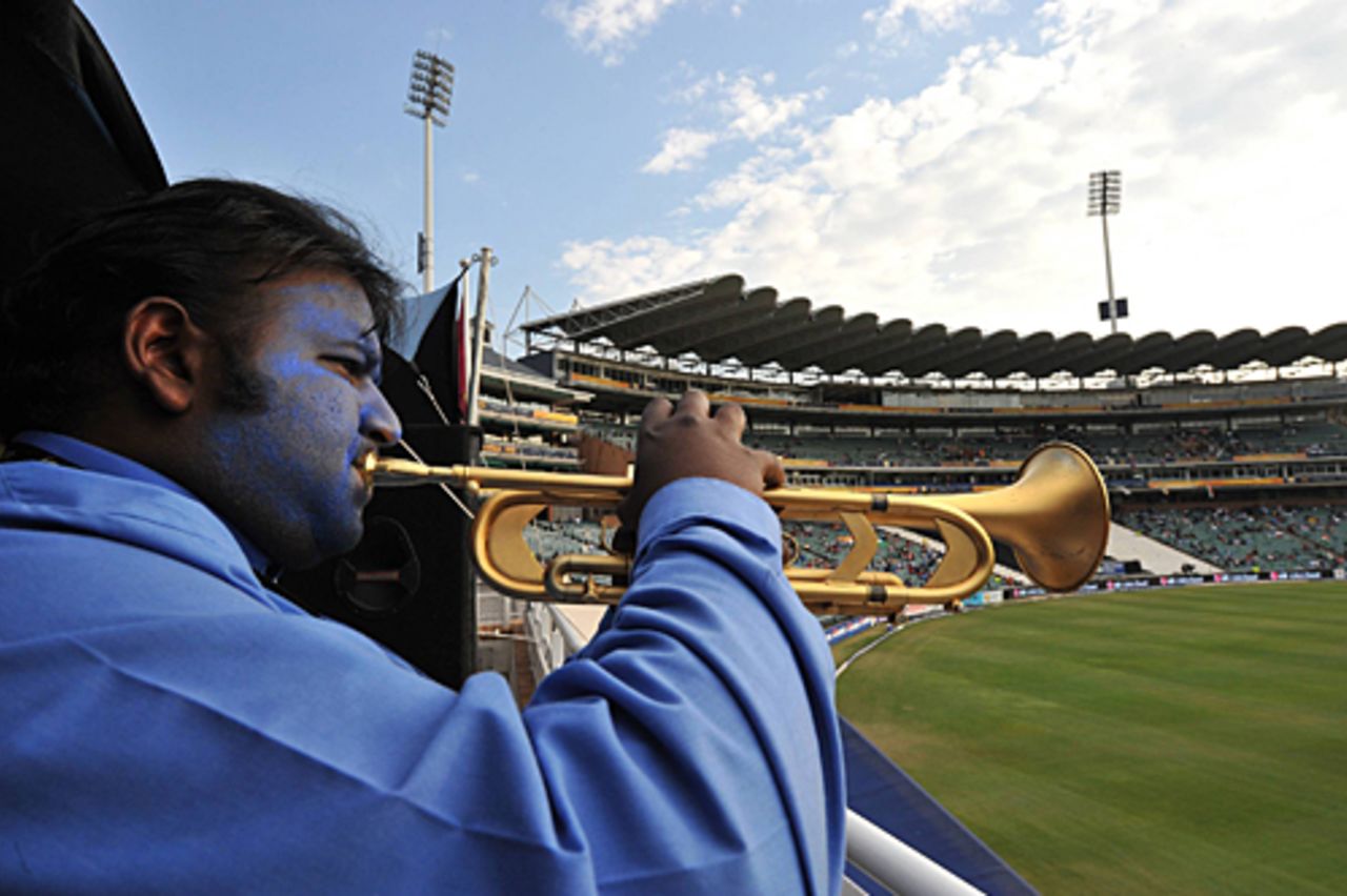 The music flows from the Blue Bugler, India v West Indies, Champions Trophy, Group A, Johannesburg, September 30, 2009