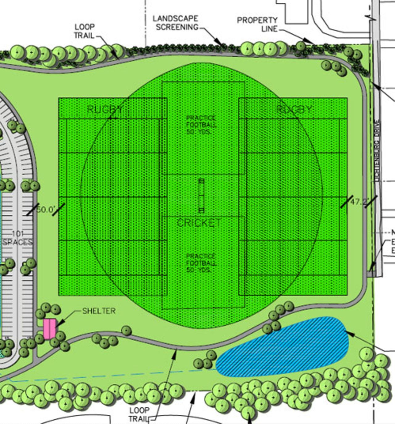 The design sketch for new cricket facilities in Indianapolis, September 15, 2009