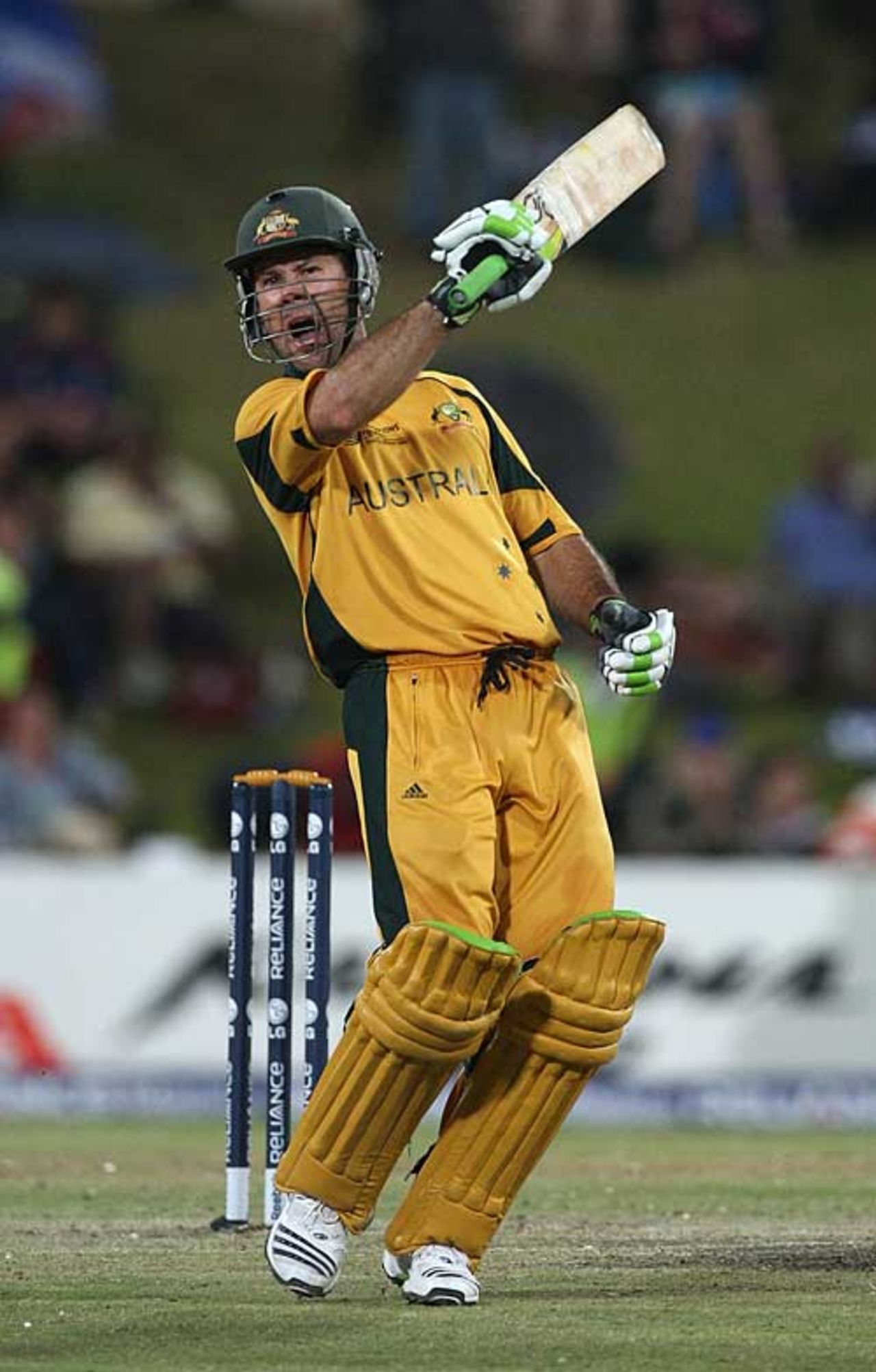Ricky Ponting shows his emotion after reaching three figures, Australia v England, 1st semi-final, Champions Trophy, Centurion Park, October 2, 2009