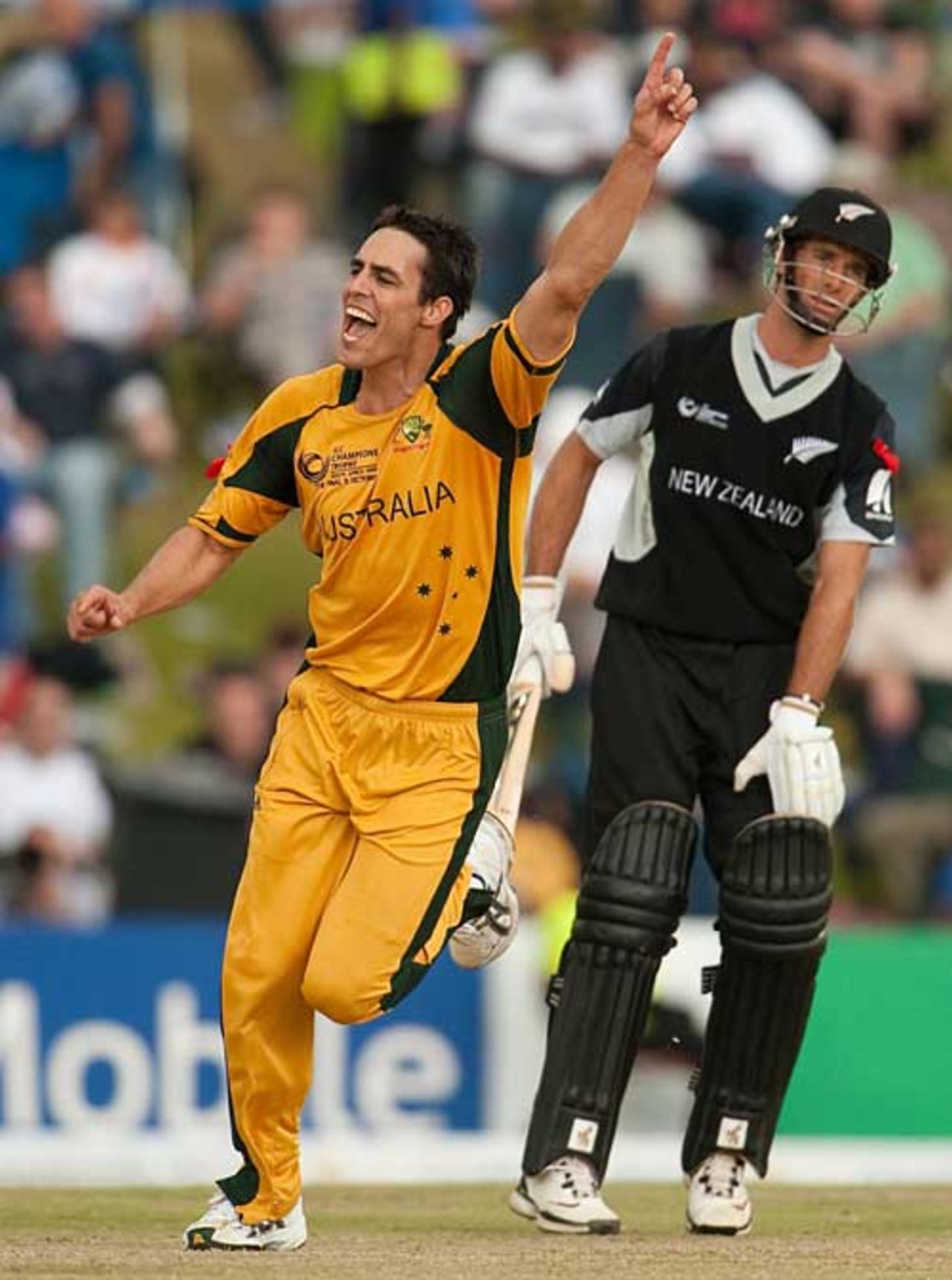 Mitchell Johnson claimed the important wicket of Ross Taylor, Australia v New Zealand, Champions Trophy final, Centurion Park, October 5, 2009
