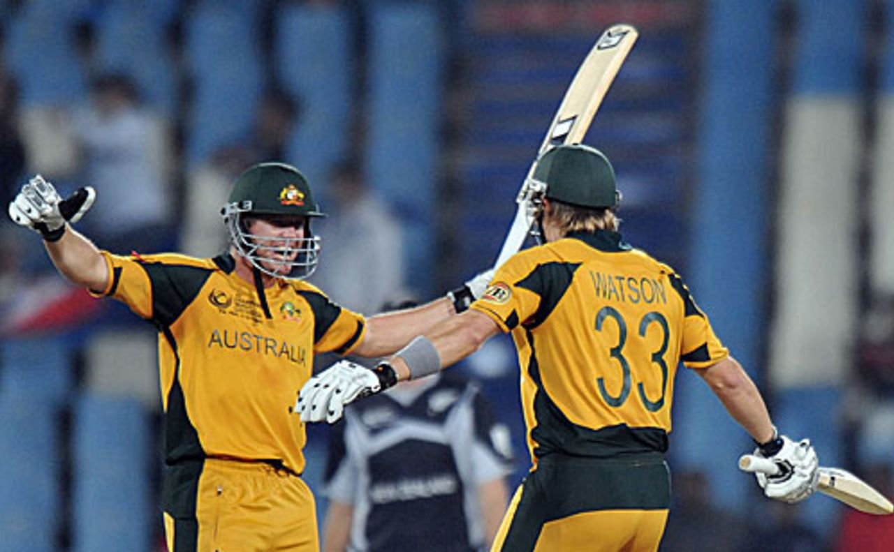 James Hopes and Shane Watson celebrate yet another title, Australia v New Zealand, Champions Trophy final, Centurion, October 5, 2009