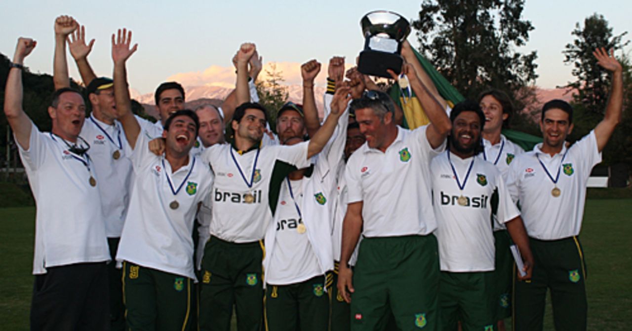 The Brazilian team celebrate winning the WCL Americas Division 3 tournament, Santiago, October 13, 2009