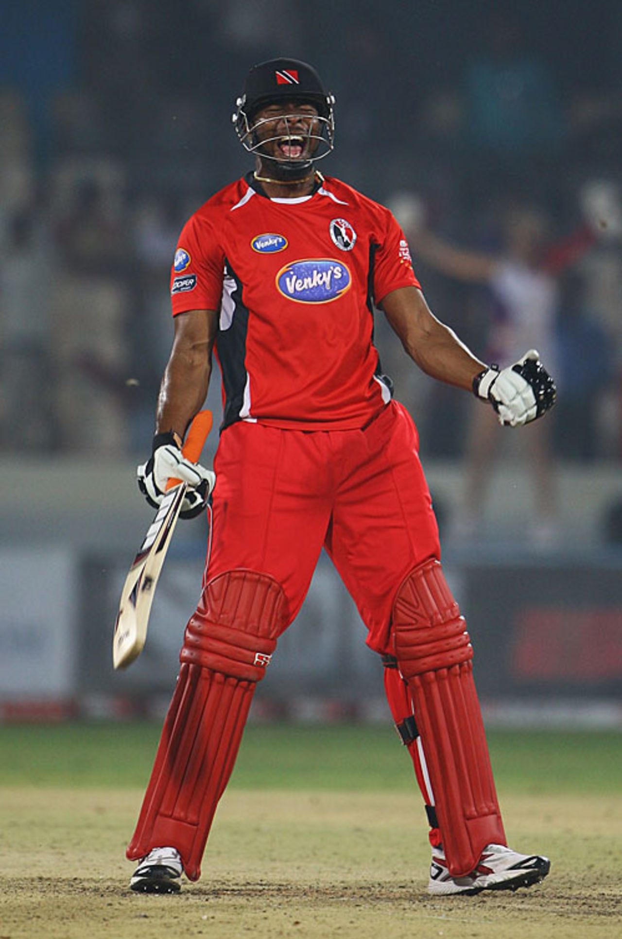 Kieron Pollard lets out a roar after winning the game with his 18-ball 54, New South Wales v Trinidad & Tobago, Champions League Twenty20, League A, Hyderabad, October 16, 2009