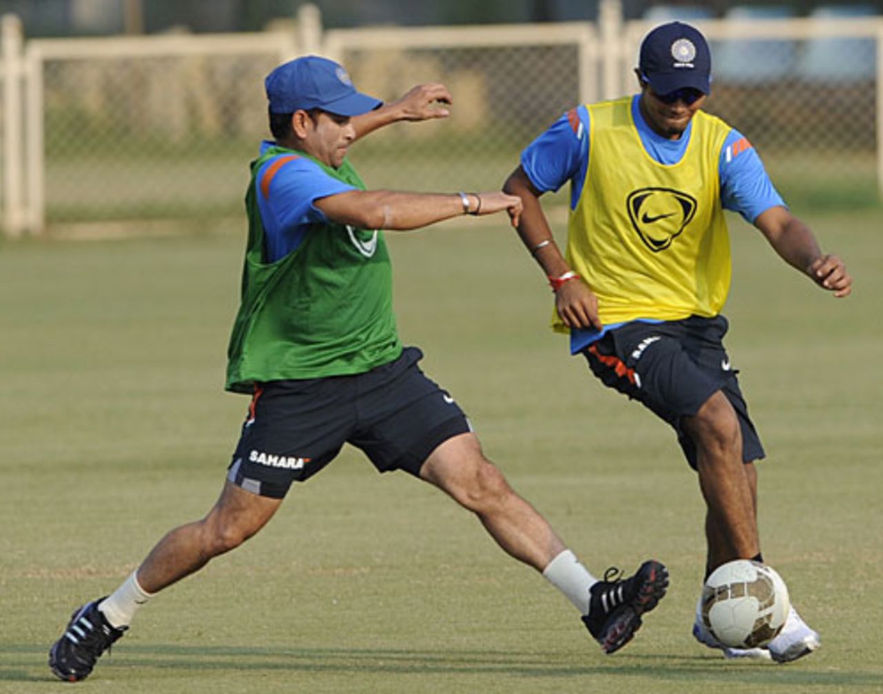 Sachin Tendulkar goes in for a tackle against Ravindra Jadeja, Mumbai, October 20, 2009