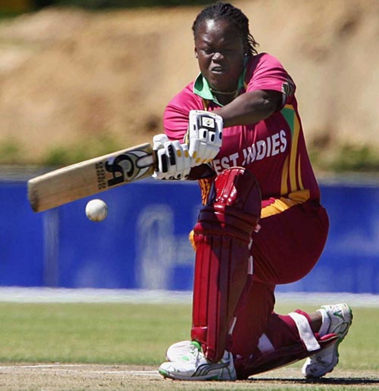 Cordel Jack plays the sweep, South Africa v West Indies, 3rd women's ODI, Paarl, October 21, 2009