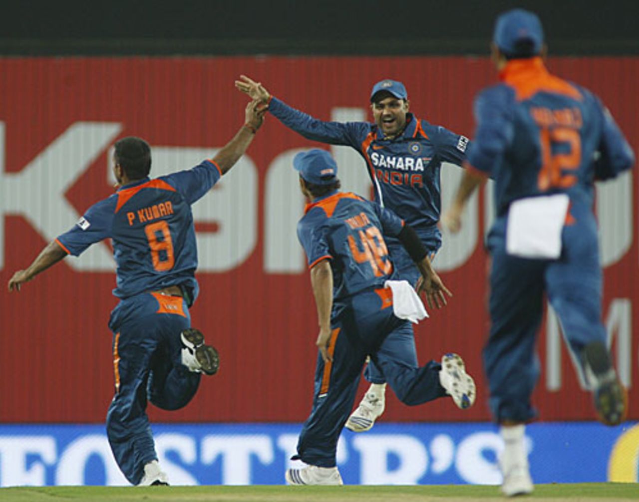Praveen Kumar goes off on a celebratory run after sending back Ricky Ponting, India v Australia, 2nd ODI, Nagpur, October 28, 2009