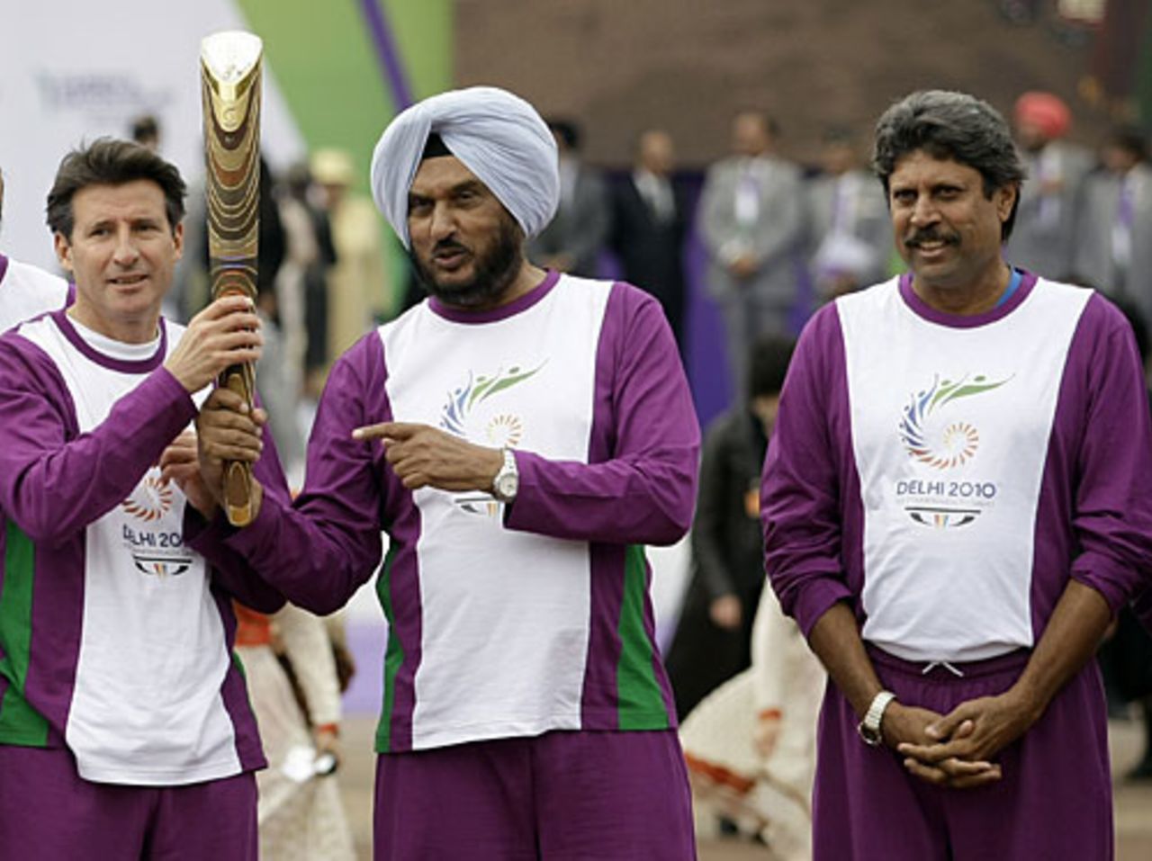 (From left) Sebastian Coe, Gurbachan Singh Randhawa and Kapil Dev at the the XIX Commonwealth Games Queen's Baton Relay, London, October 29, 2009