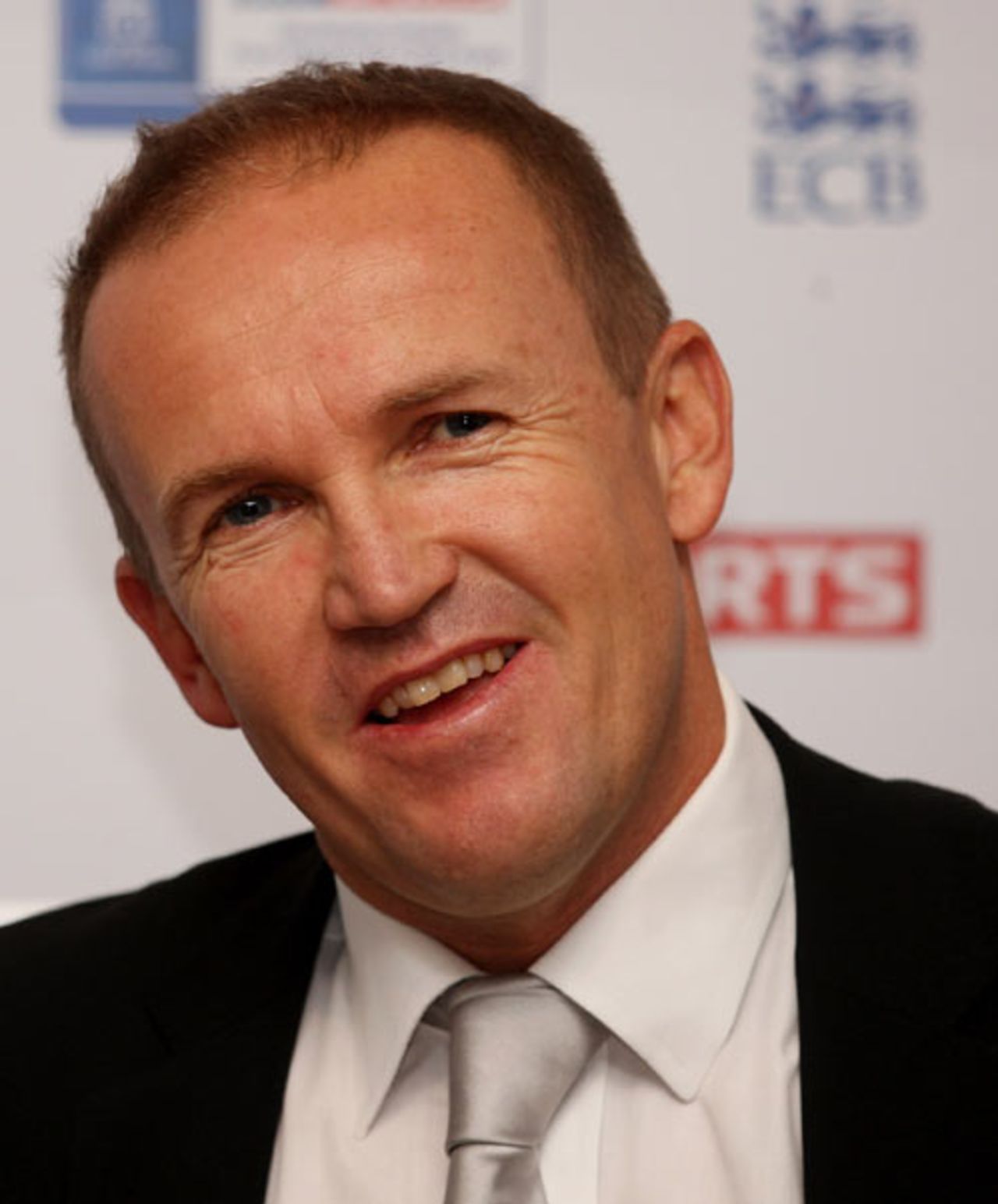 Andy Flower takes a question from the media, Lord's, October 30, 2009