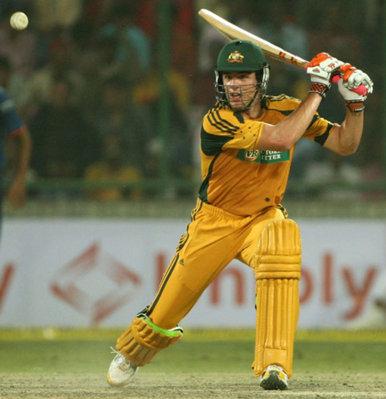 debutant Moises Henriques carves the ball through the off side, India v Australia, 3rd ODI, Delhi, October 31, 2009