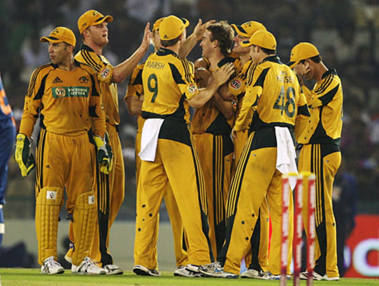 Nathan Hauritz gets the congratulations after dismissing Suresh Raina, India v Australia, 4th ODI, Mohali, November 2, 2009